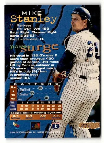 1994 Stadium Club Mike Stanley baseball card with original gloss in excellent condition