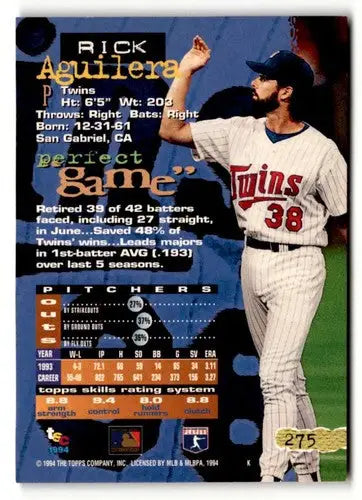 1994 Stadium Club Rick Aguilera baseball card with original gloss front view