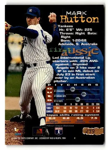 1994 Stadium Club Mark Hutton baseball card with original gloss and vibrant details