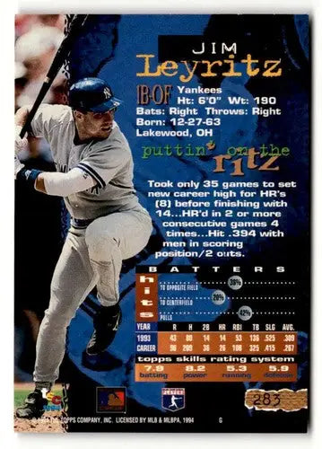 Original gloss 1994 Stadium Club Jim Leyritz baseball card image
