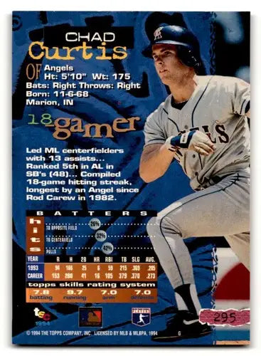 Original gloss Chad Curtis California Angels baseball card from 1994 Stadium Club