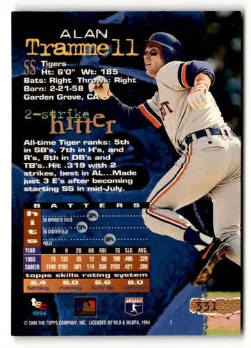 1994 Stadium Club #331 Alan Trammell NM ID:48048 - Baseball Card Single
