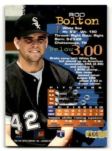 Original gloss Rod Bolton Chicago White Sox baseball card from 1994 Stadium Club