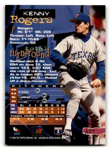 Original gloss 1994 Stadium Club Kenny Rogers Texas Rangers baseball card
