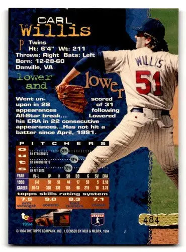 1994 Stadium Club #484 Carl Willis Minnesota Twins Baseball Cards EX ID:61878 - Baseball Card Single