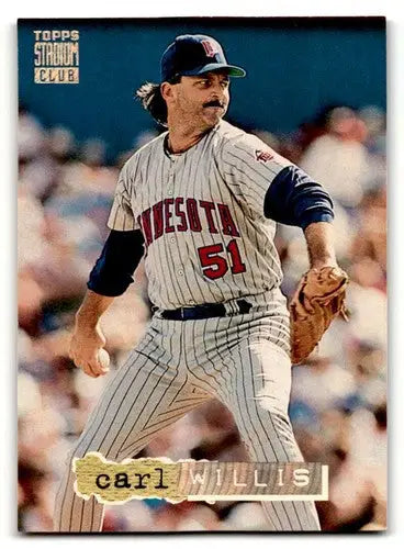 Original gloss Carl Willis Minnesota Twins baseball card from 1994 Stadium Club series