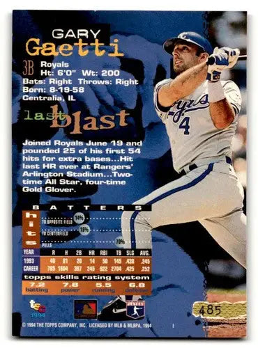 Original gloss Gary Gaetti Kansas City baseball card from 1994 Stadium Club series