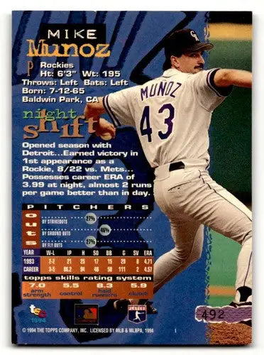 1994 Stadium Club Mike Munoz Colorado Rockies baseball card with original gloss