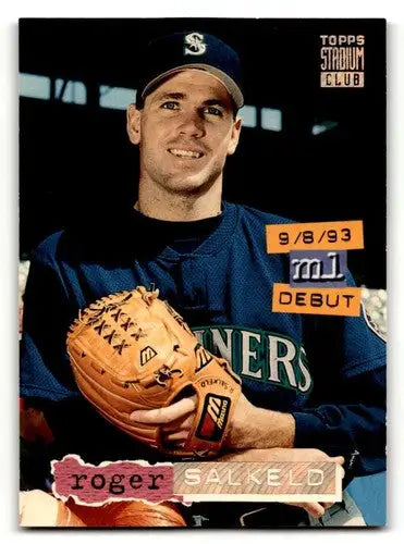 Original gloss baseball card of Roger Salkeld Seattle Mariners from 1994 Stadium Club