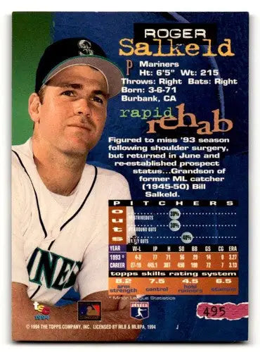 Original gloss Roger Salkeld Seattle Mariners baseball card from 1994 Stadium Club