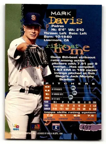 Original gloss of Mark Davis San Diego Padres baseball card from 1994 Stadium Club