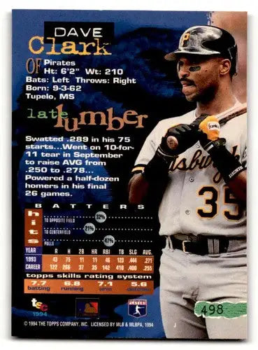1994 Stadium Club #498 Dave Clark Pittsburgh Pirates Baseball Cards ID:61887 - Baseball Card Single