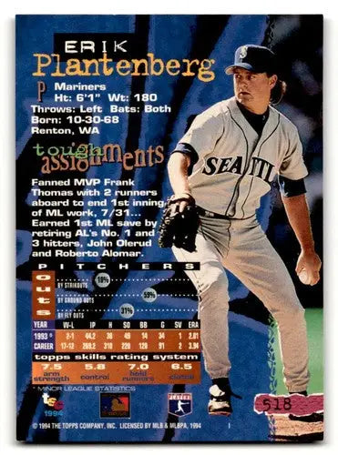 Original gloss of Erik Plantenberg Seattle Mariners baseball card from 1994 Stadium Club