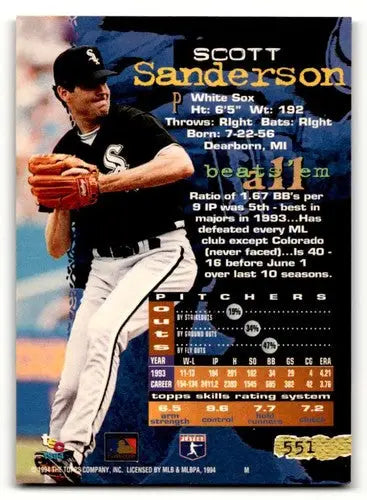 Original gloss Scott Sanderson Chicago White Sox baseball card from 1994 Stadium Club