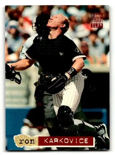 Original gloss Ron Karkovice Chicago baseball card from 1994 Stadium Club featuring Karkovice Chicago White Sox