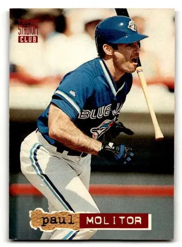 Baseball card featuring Paul Molitor in Toronto Blue Jays uniform from 1994 Stadium Club