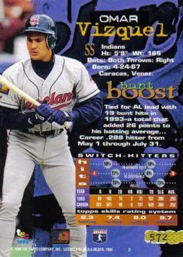 1994 Stadium Club Golden Rainbow #572 Omar Vizquel NM-MT Indians - Baseball Card Single