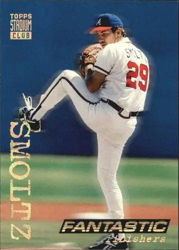Original gloss baseball trading card featuring pitcher John Smoltz from 1994 Stadium Club Golden Rainbow