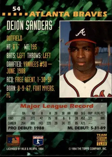 1994 Stadium Club Team Deion Sanders baseball card NM-MT Braves product