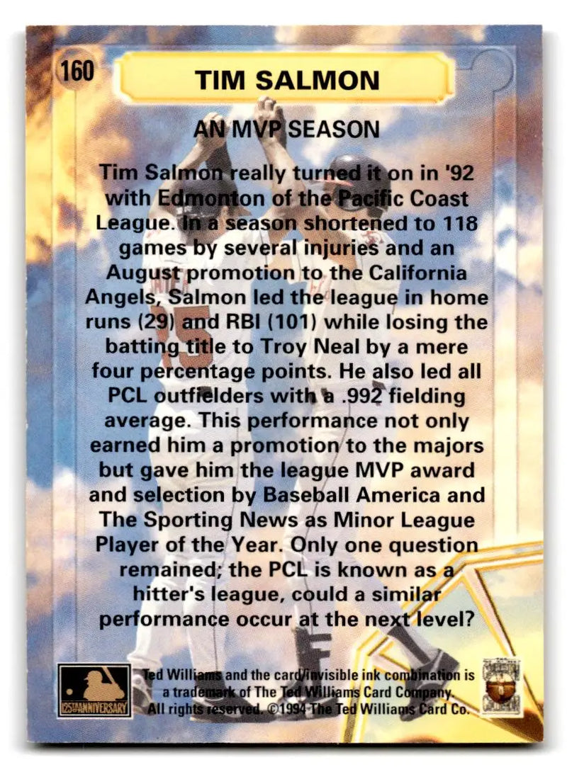 1994 Ted Williams #160 Tim Salmon - Baseball Card Single