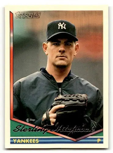 Original gloss baseball card of Sterling Hitchcock Yankees baseball player from 1994 Topps