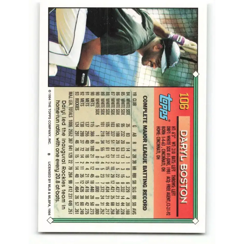 1994 Topps #106 Daryl Boston EX Excellent Colorado Rockies Baseball Card - Baseball Card Single