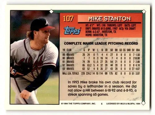 1994 Topps Mike Stanton Atlanta Braves baseball card, Stanton Atlanta Braves collectible
