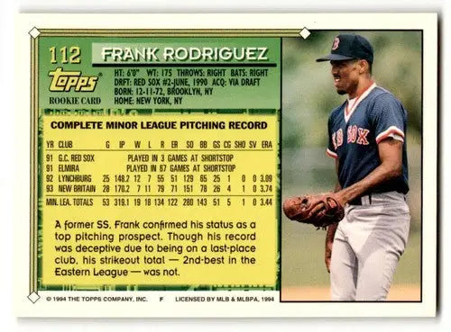 1994 Topps #112 Frank Rodriguez Boston Red Sox Baseball Cards EX/NM ID:61676 - Baseball Card Single