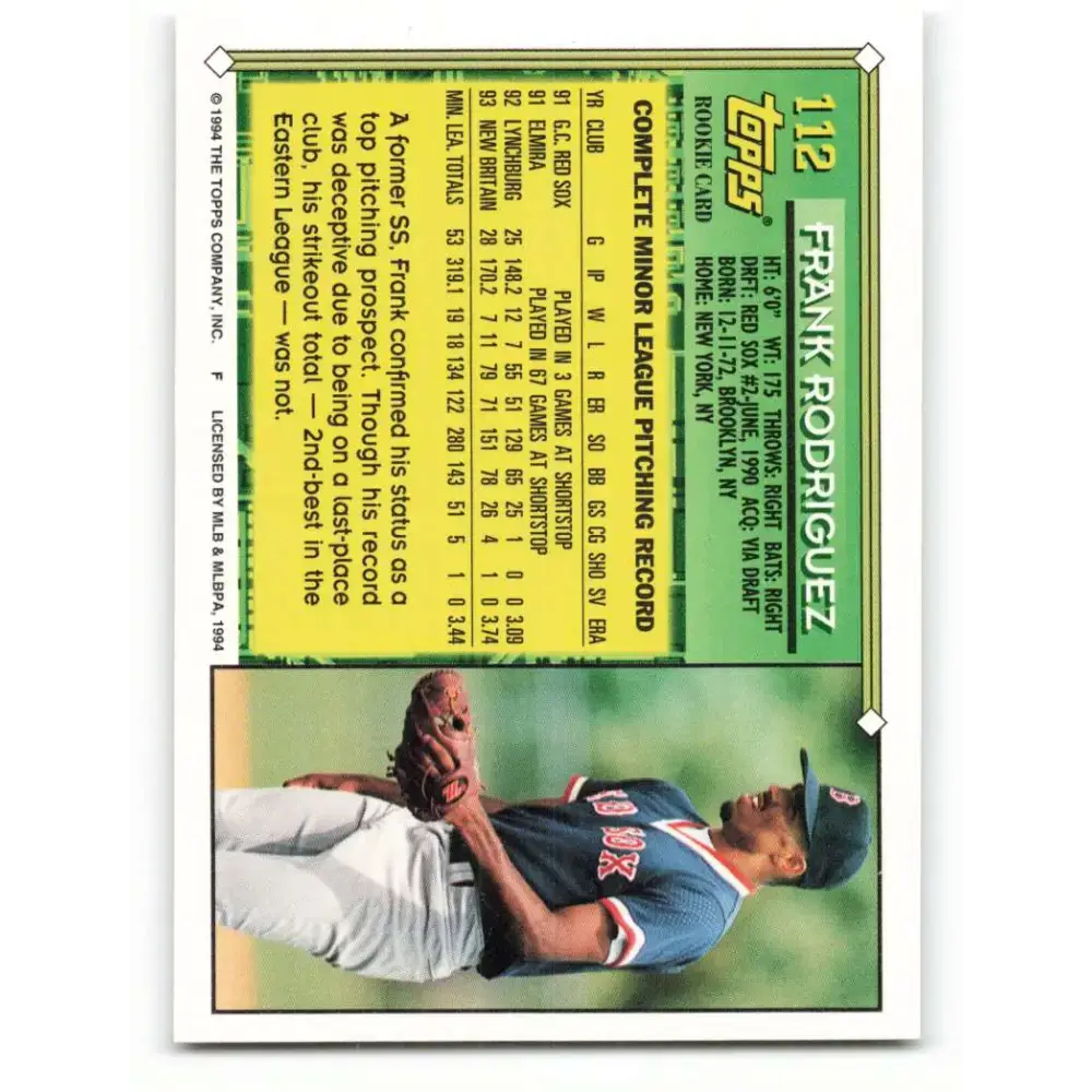 1994 Topps #112 Frank Rodriguez EX Excellent Boston Red Sox Baseball Card - Baseball Card Single