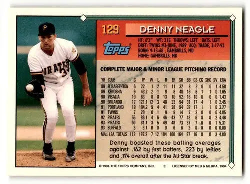 1994 Topps #129 Denny Neagle Pittsburgh Pirates Baseball Cards EX/NM ID:61692 - Baseball Card Single