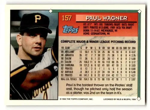 Original gloss 1994 Topps Paul Wagner NrMt baseball card ID 47005