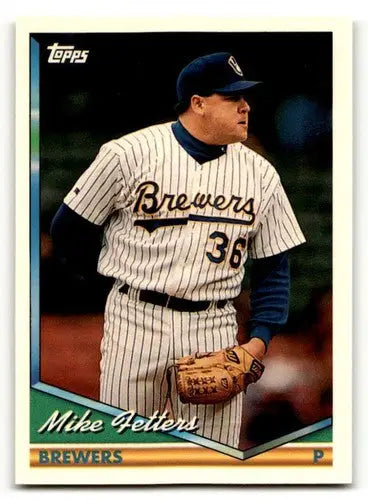 Original gloss 1990 Topps Mike Fetters NRMT baseball card in Milwaukee Brewers uniform