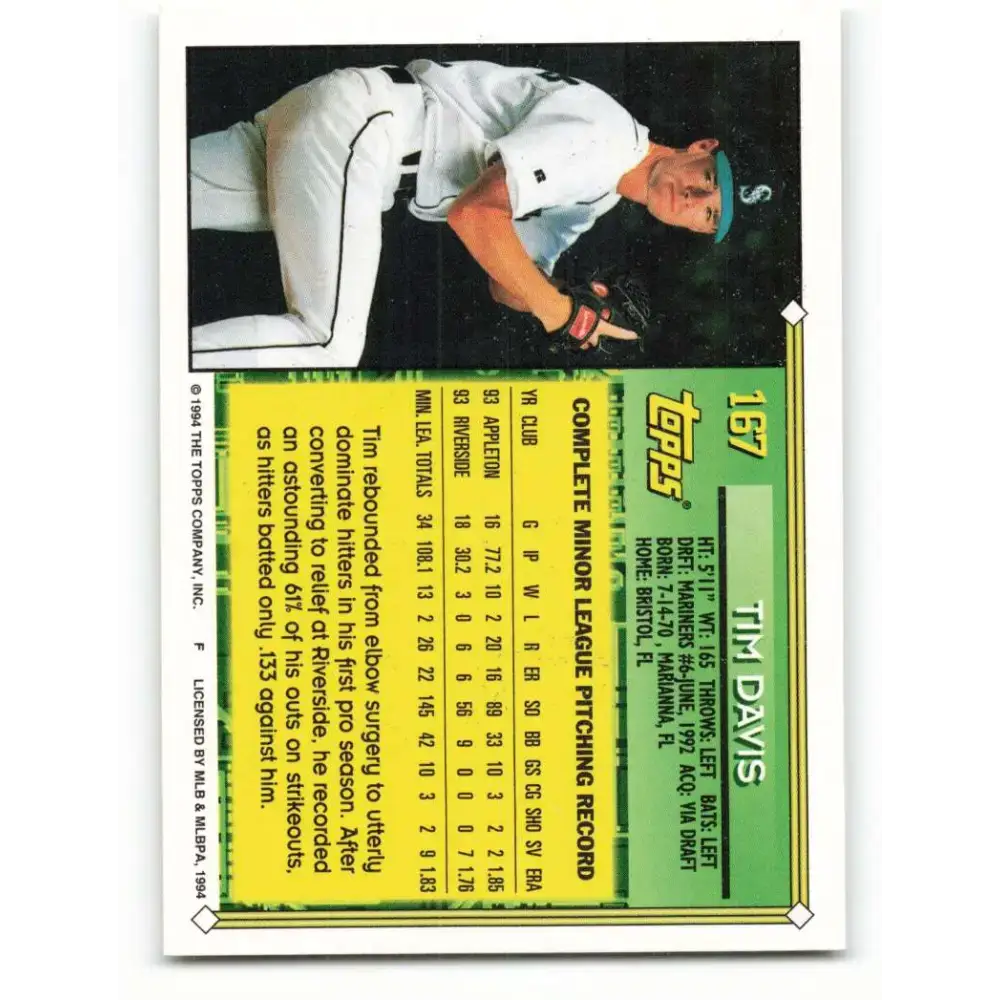 1994 Topps #167 Tim Davis EX Excellent Seattle Mariners Baseball Card