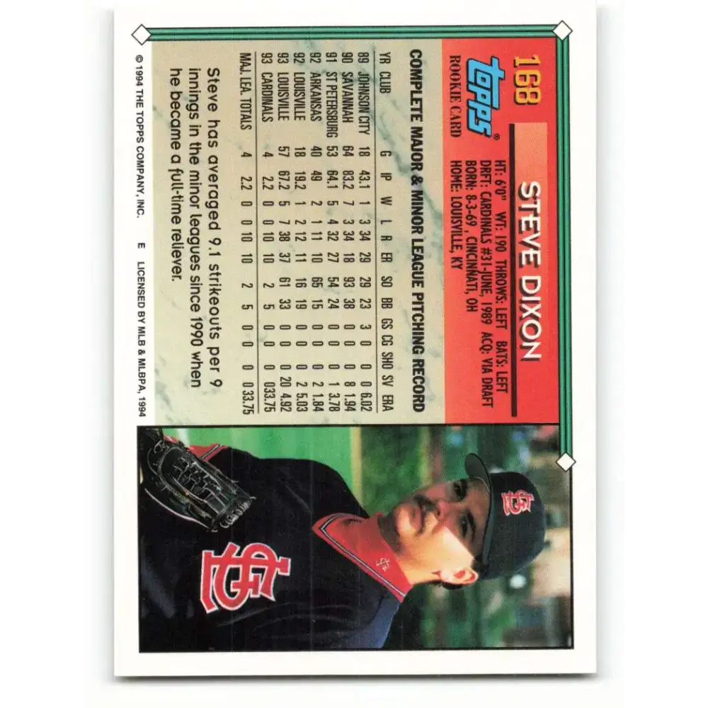 1994 Topps #168 Steve Dixon EX Excellent St. Louis Cardinals Baseball Card - Baseball Card Single