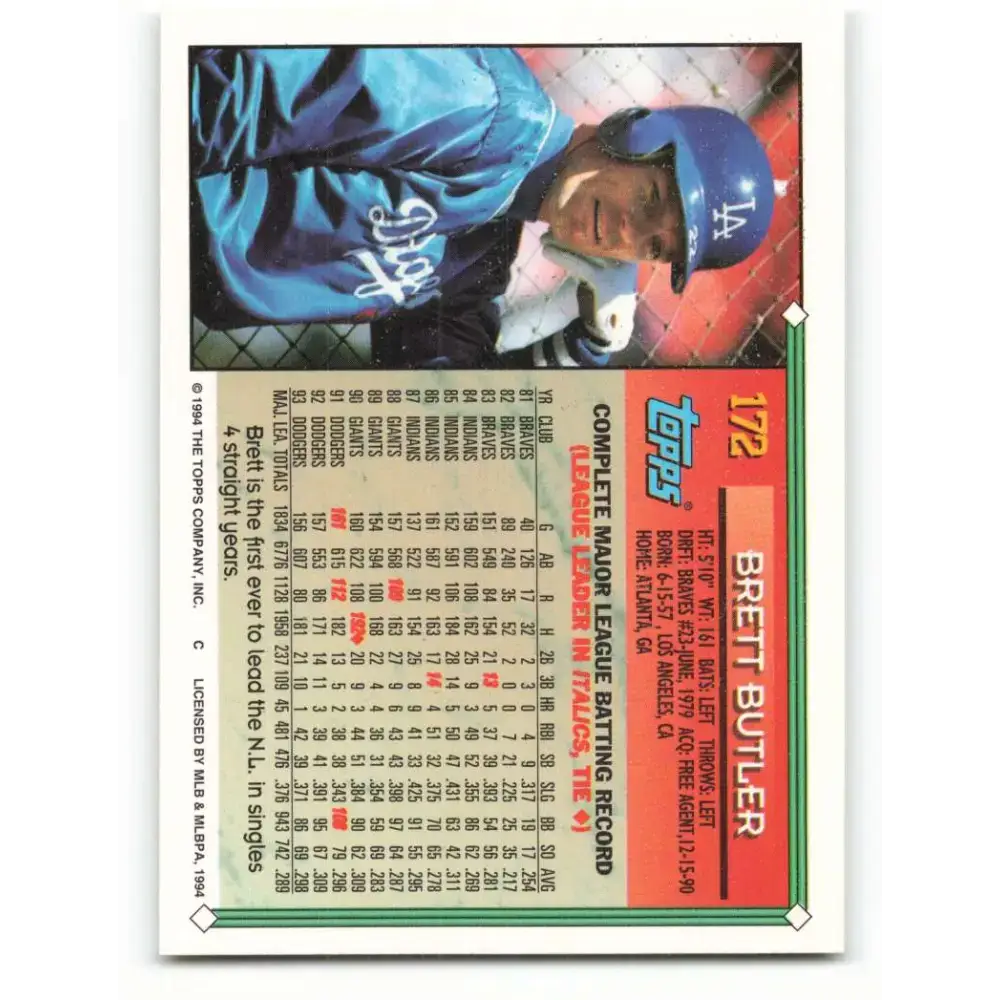 1994 Topps #172 Brett Butler EX Excellent Los Angeles Dodgers Baseball Card - Baseball Card Single