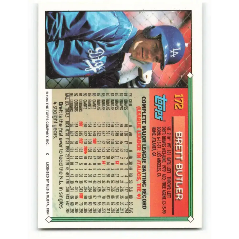 1994 Topps #172 Brett Butler EX Excellent Los Angeles Dodgers Baseball Card - Baseball Card Single