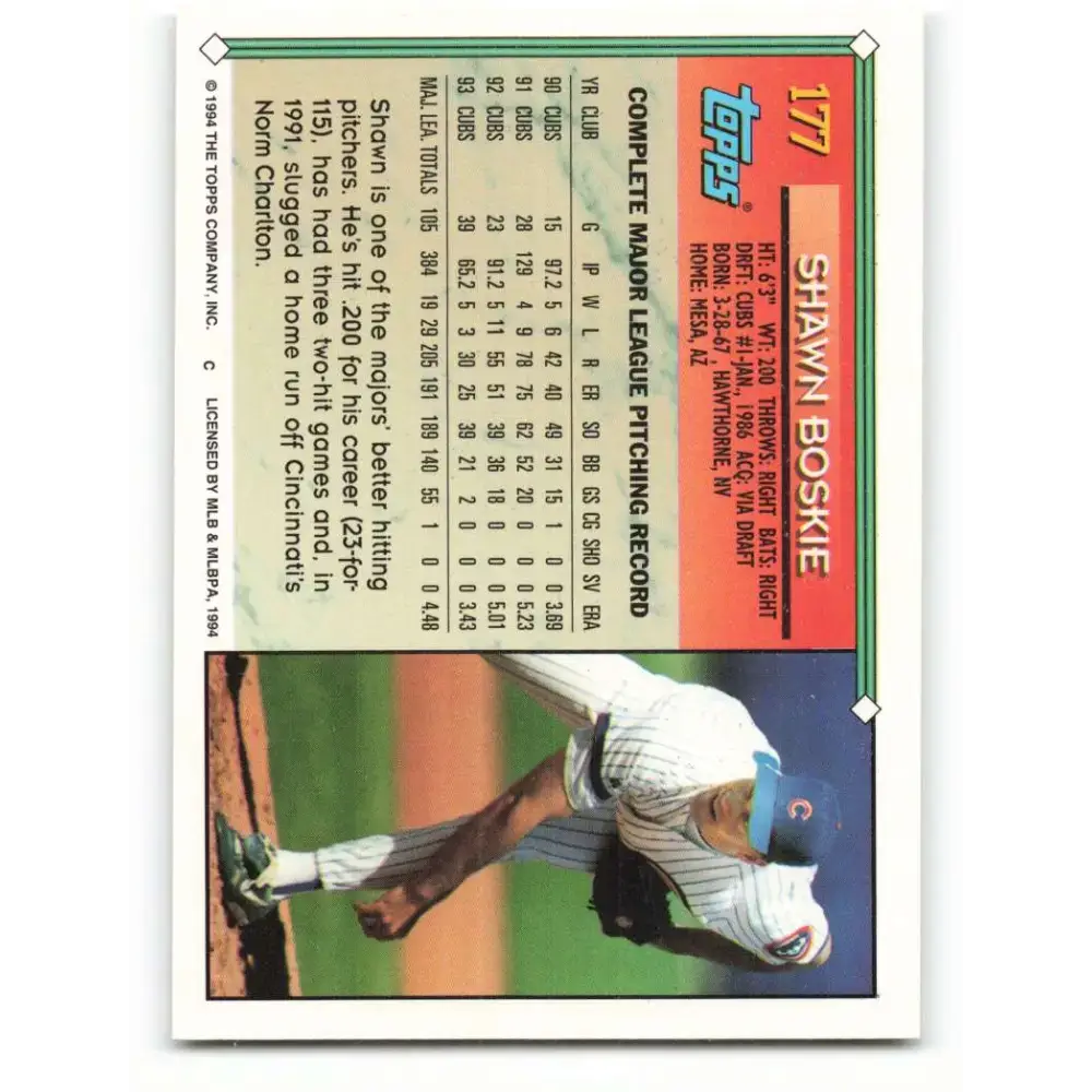 1994 Topps #177 Shawn Boskie EX Excellent Chicago Cubs Baseball Card - Baseball Card Single