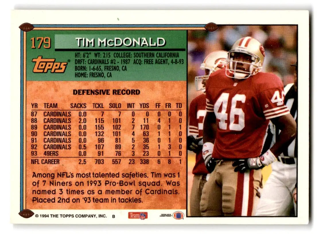 1994 Topps #179 Tim McDonald - Football Card Single