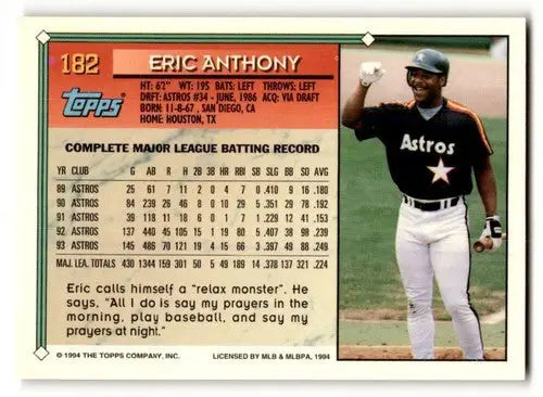 1994 Topps #182 Eric Anthony NrMt ID:47015 - Baseball Card Single