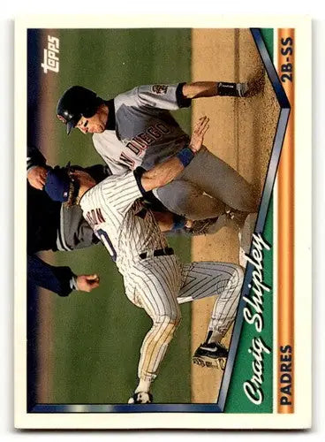 Original gloss baseball card of Craig Shipley of the Padres during a play at a base