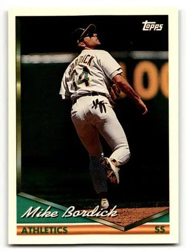 Baseball card featuring Mike Bordick of the Athletics, 1994 Topps #188 Mike Bordick NrMt