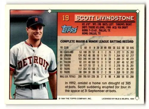 1994 Topps Scott Livingstone baseball card with original gloss, Scott Livingstone NrMt