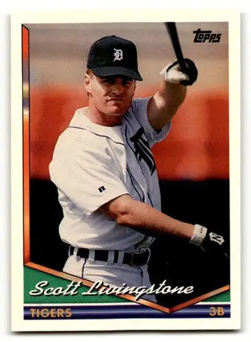 Baseball card of Scott Livingstone in batting stance from 1994 Topps, original gloss, Scott Livingstone NrMt