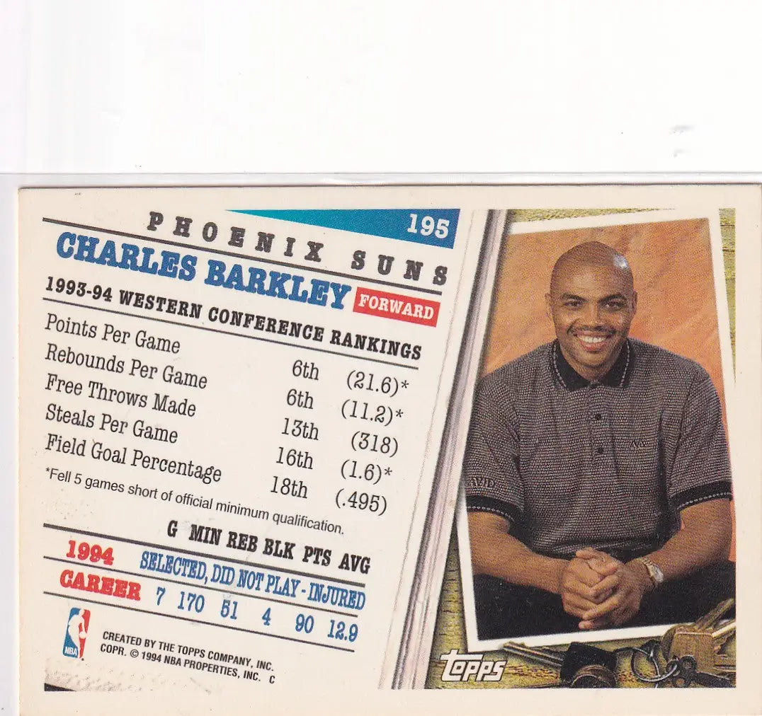 1994 TOPPS #195 CHARLES BARKLEY ALL STAR- PHOENIX SUNS - Basketball Card Single