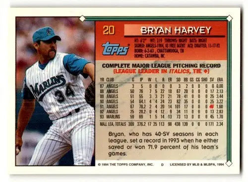 Original gloss baseball card featuring Bryan Harvey of the Florida Marlins, Bryan Harvey NrMt