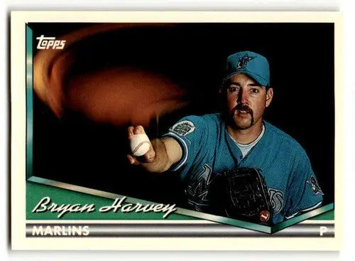 Original gloss 1994 Topps Bryan Harvey NRMT baseball card featuring Bryan Harvey of the Marlins