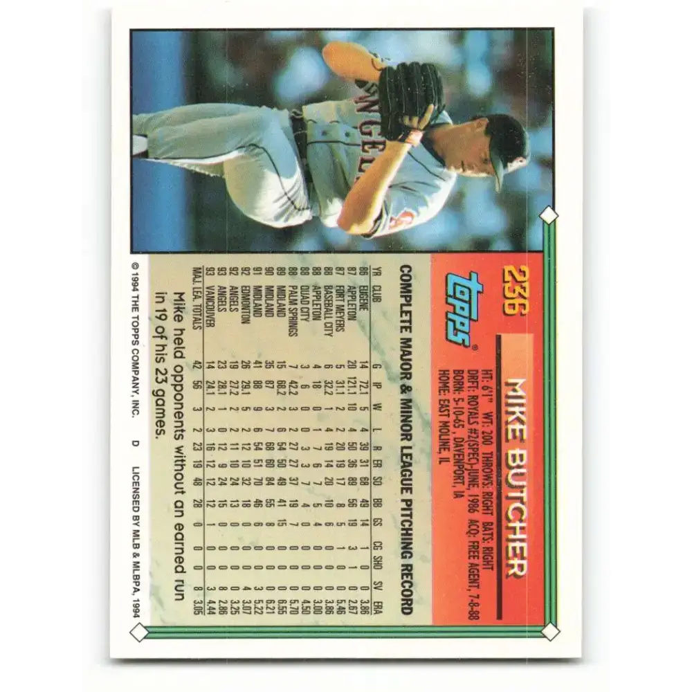 1994 Topps #236 Mike Butcher EX Excellent California Angels Baseball Card