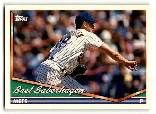 Vintage 1994 Topps Bret Saberhagen NRMT baseball card with Mets uniform