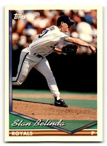 Vintage baseball card featuring Stan Belinda of the Royals from 1994 Topps #247 with original gloss