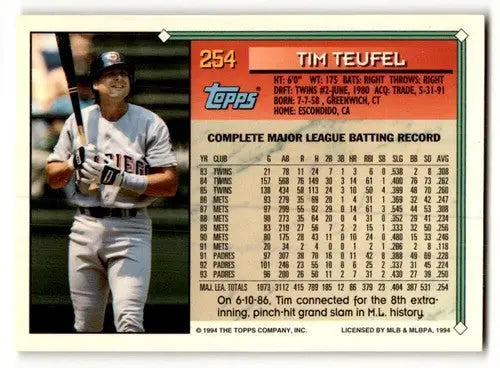 Original gloss 1994 Topps Tim Teufel NrMt baseball card featuring Tim Teufel ID 47014